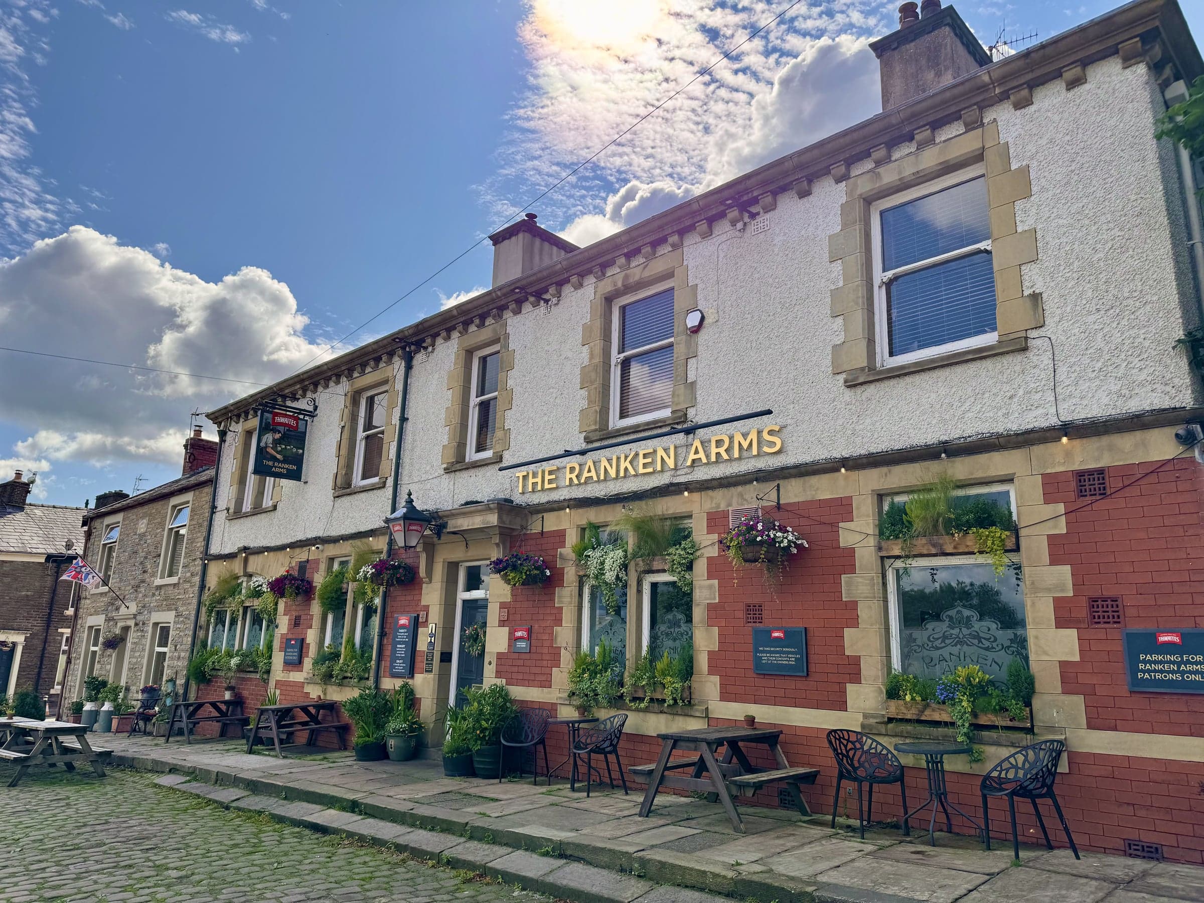The Ranken Arms, a village pub in Hoddlesden, on a summer day