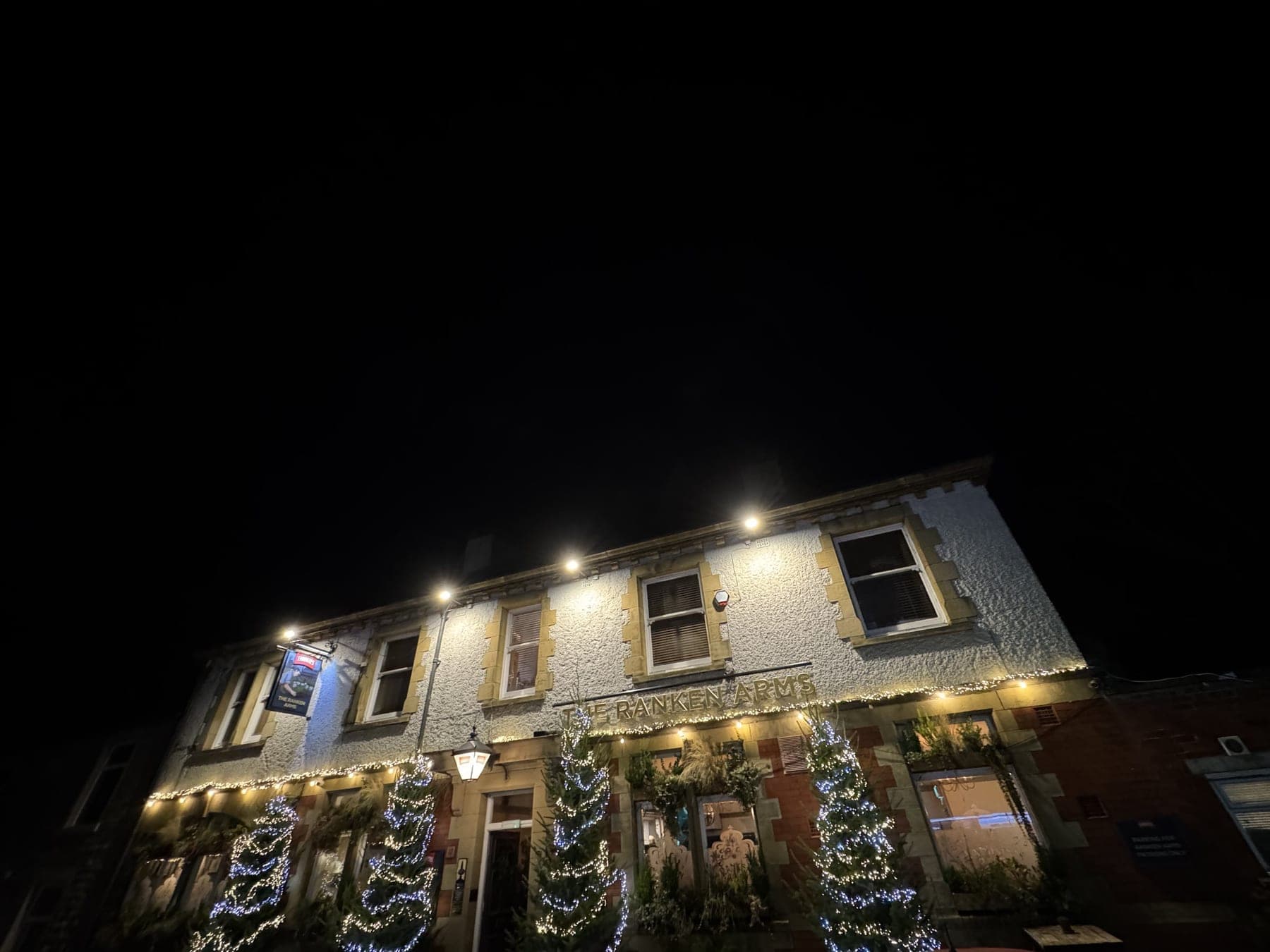 Christmas lights outside The Ranken Arms